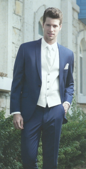 Weisse Hochzeitsweste 4 Knopf mit blauem Anzug für den Bräutigam
